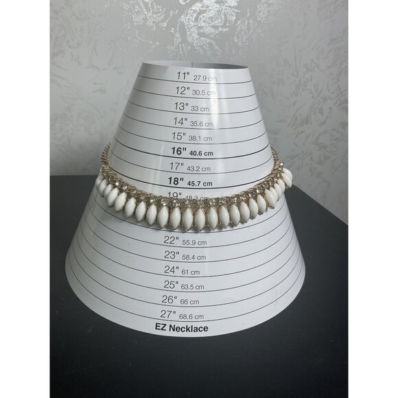 J Crew White & Gold Statement Necklace With Chain & Rhinestone Accents - Picture 2 of 4